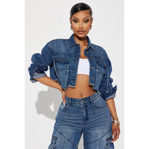 CUSTOM NWT Embroidered Western Denim Cargo Jacket, Size Large - Picture 5 of 14